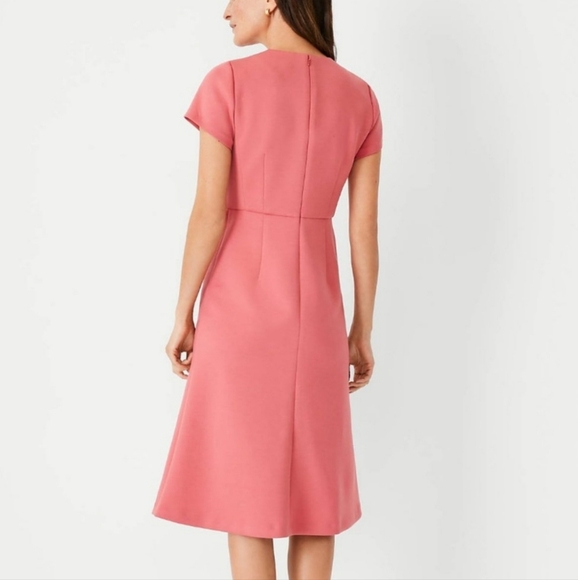 Ann Taylor Midi Flare Dress Salmon Knit Short Sleeve Round Neck Sz 4 PETITE NWT - Picture 2 of 15